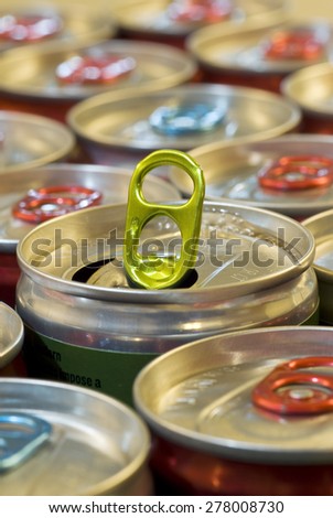 Close Up Of Healthy Energy Drinks With Tab Up/ Healthy Energy Drink Cans