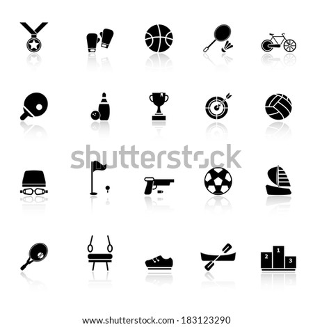 Sport game athletic icons with reflect on white background, stock vector