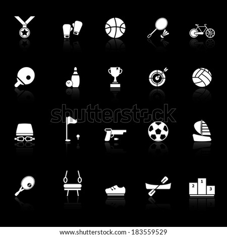 Sport game athletic icons with reflect on black background, stock vector