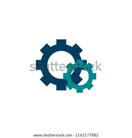 Two mechanical gear wheels icon in flat style isolated on white background - bicolor symbol of settings in vector illustration. Motion and connection concept with colorful cogwheels.