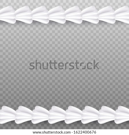 Realistic white whipped cream line border isolated on transparent background - shiny dessert pastry icing decoration frame, vector illustration.