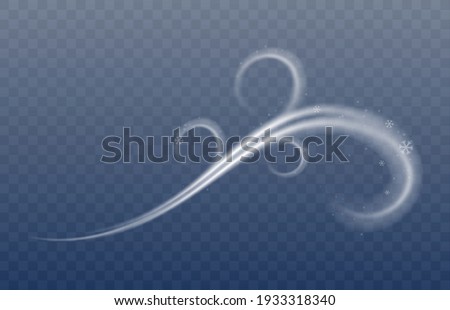 Design swirl of winter cold wind, blow snow air cloudiness or mist with snowflakes. Symbol of snowy new year christmas weather. Vector realistic 3d isolated illustration.