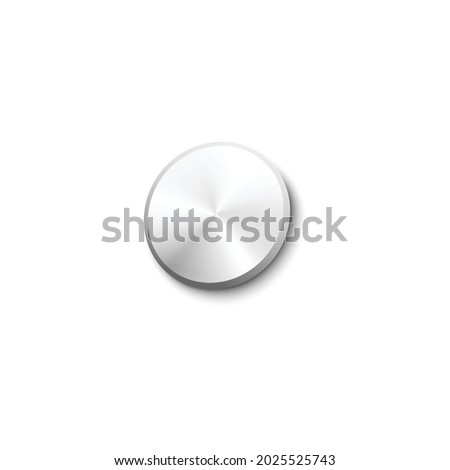 Shiny steel or silver shaded nail completely hammered into a white wall. Realistic vector illustration isolated on white background. Metal round pin head.