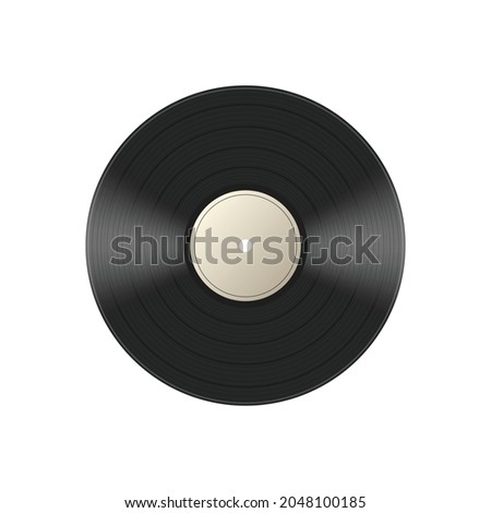Mockup of vintage turntable vinyl music disc, 3d realistic vector illustration isolated on white background. Music lp retro black vinyl disc template.