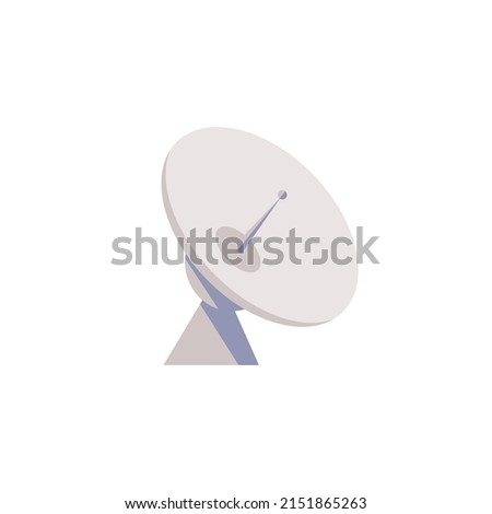 Satellite dish with antenna for tv broadcasting, flat vector illustration isolated on white background. Concept of modern technologies, telecommunications and space.