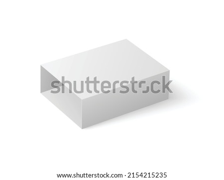 White open box slider, mockup, template on white background vector realistic illustration. Gift packaging template, open presentation view. Cartons or paper drawer, box slide