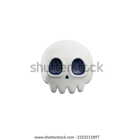 Spooky skull in cartoon 3d style, vector illustration isolated on white background. Halloween holiday decorative element. Concepts of death and danger.