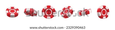 Casino chips rendered volumized icons set for betting and gambling games, 3D realistic vector illustration isolated on white background. Casino roulette falling chips.