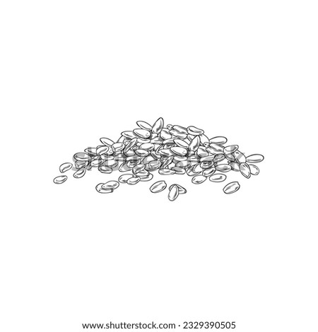 Sesame seeds pile engraved vector illustration. Spices, organic food, dry grain, natural condiment, black corns. Hand drawn black contour sketch drawing isolated on white background