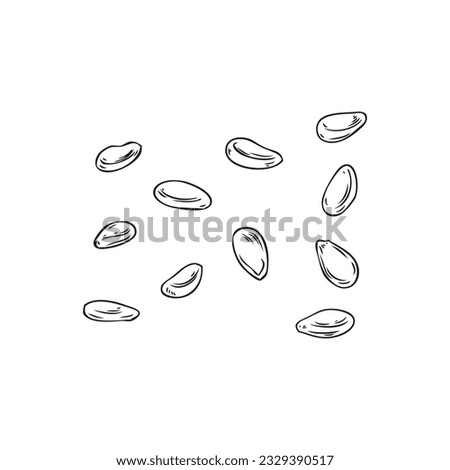 Engraving Sesame seed vector cartoon illustration. Spices, organic food, dry grain, natural condiment, black corns. Black and white hand drawn sketch isolated on white background