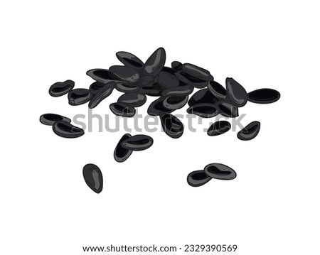 Crude Sesame seed black pile vector cartoon illustration. Spices, organic food, dry grain, natural condiment, black corns. Colorfull hand drawn sketch drawing isolated on white background