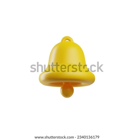 3d reminder bell vector icon. Upright 3d render yellow handbell for social media new notification. Realistic cartoon ring signal illustration isolated on white background