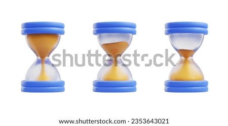 3d realistic set of hourglass or sandclock vector illustrations. 3D render watch icons isolated on white background. Vintage sandglass with sand inside to measure time. Time management concept