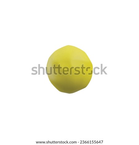 Realistic plasticine yellow ball. 3D clay texture circle icon isolated on white background. Vector render design element from dough. Child creation modeling round object. Handmade craft art, sculpting