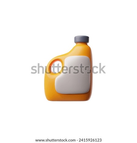 Motor or engine oil canister 3D icon. Cartoon mockup plastic orange bottle container for car motor lubricant or fuel isolated on white. Vector render of detergents, chemicals jerrycan package