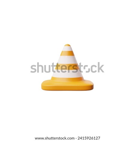 Traffic cone barrier 3d icon. Orange road traffic cone with white stripes realistic vector illustration. Cartoon repair tool, attention or caution sign isolated on white background