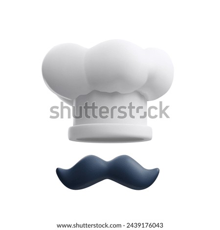 Elements of culinary uniform. A 3D vector chef's hat paired with a mustache is perfect for culinary branding. Isolated background for easy use in logos or as a chef uniform icon.