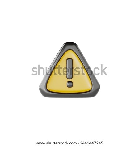 Exclamation point road sign 3D icon. Danger sign realistic vector illustration. Volume hazard attention. Warning yellow triangular symbol. Caution restricted signal