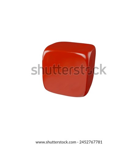 Red square cube with soft corners falling realistic 3D vector. Cubic game, brick toy. Cartoon 3d volume plastic quadrilateral block, geometric shape figure isolated. Isometric glossy metal block