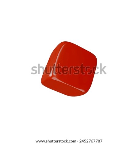 Red square cube with soft corners falling realistic 3D style vector illustration. Cubic game, brick toy. Cartoon 3d volume plastic quadrilateral block, isometric glossy shape figure icon isolated