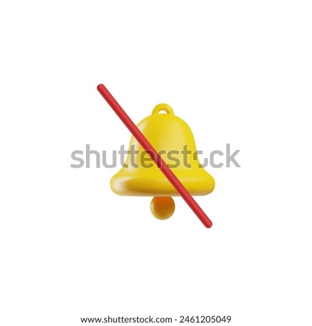 Canceled notification or reminder bell crossed out 3D vector icon. 3d render yellow ringing bell muted notifications for social media. Realistic switching off alarm and sound symbol, do not disturb