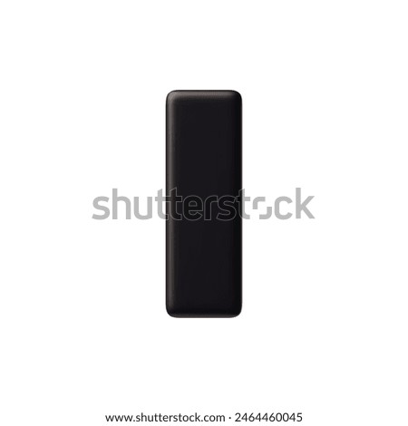 Black rectangle with rounded corners 3D model icon. Geometric figure glossy surface vector render illustration isolated. Realistic Brutalism, Bauhaus concept. Volumetric shape, plastic toy block