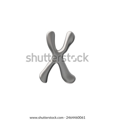3D glossy silver letter X with liquid metal surface vector render illustration. Realistic 3d metallic balloon form y2k font, melted steel letter. Shiny voluminous chrome bubble typeface design