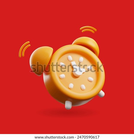 Vector 3d alarm clock icon is orange in color in vintage style, isolated on a red background for graphics related to time, deadlines and waking up from sleep