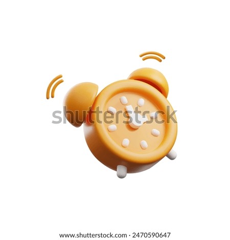 Vibrant yellow 3D alarm clock icon in motion. Vector illustration featuring a lively alarm clock with ringing bells, perfect for depicting wake-up calls and reminders