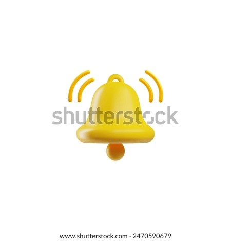 Active notification 3D bell icon. Vector illustration of a yellow bell with ringing animation, perfect for indicating alerts, alarms, or reminders in various digital applications.