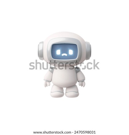 Vector 3D illustration of a chatbot with a sad expression, demonstrating the themes of artificial intelligence and neural networks. Robot in cartoon style on isolated background.