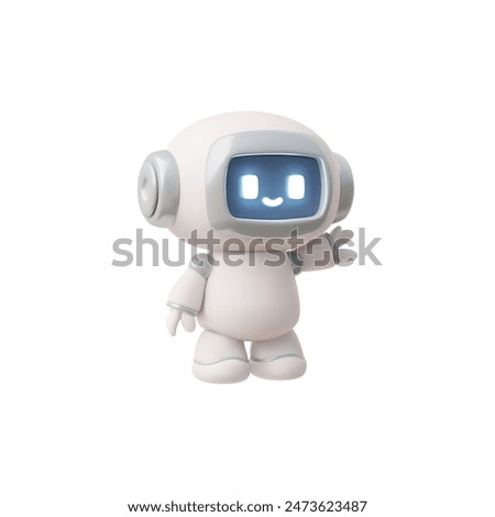 3D vector illustration depicting a friendly robot character raising his hand to say hello. A cute artificial intelligence mascot, perfect for the user interface.