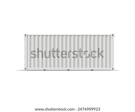 Realistic vector illustration of a white cargo container for transportation and storage. Side view of a metal container mockup on an isolated background.