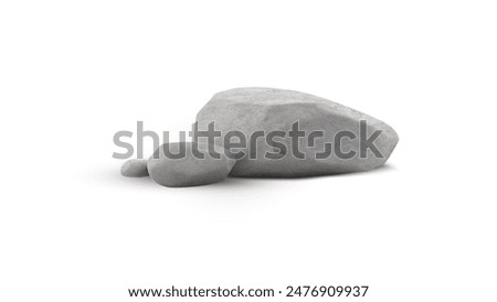 Stone podium. Vector 3D illustration of a stone platform and scattered pebbles in gray. An ideal stone pedestal for product presentation on a white background.