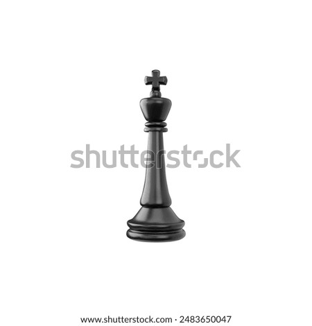 Black King chess piece 3D plastic style vector illustration. Realistic chessmen King icon isolated on white background. Volume gaming figurine cross shape for intellectual strategy board game