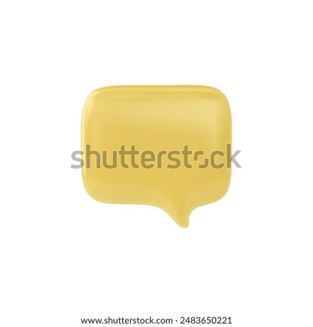 3D glossy yellow empty speech bubble vector illustration. Render roundish rectangular text bubble, volume square form. Social media chat message icon. Dialogue cloud talking window, 3d chatting box