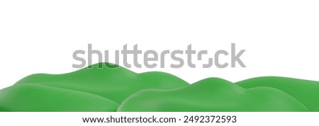 Vector 3D illustration of green hills along the bottom border, perfect for playground scenes. Summer landscape element in cartoon style on white isolated background.