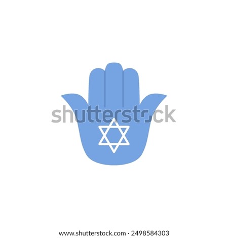 Hamsa. An amulet on a blue palm with a six-pointed star, a symbol of Judaism and serves as a sacred decoration reflecting the religious traditions of Israel..