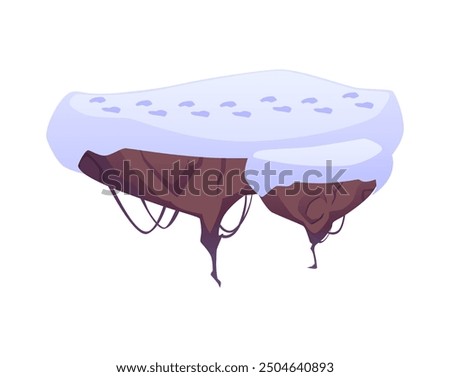 A game vector landscape depicting a floating island with snow-white snow and footprints left on it. An icon suitable for the design of a fantasy world