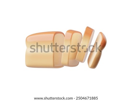 3D vector illustration icon of a loaf of bread with several slices cut off. The bread features a smooth, glossy surface with a soft, golden-brown crust.