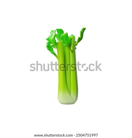 Vibrant green celery stalk depicted as a 3D icon. The illustration showcases the fresh texture of the celery with leafy tops and fibrous stalks. Perfect for food, diet, and nutrition themes.