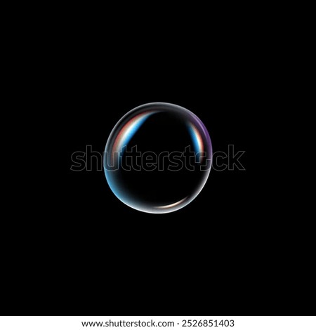 Vector graphics with the image of a soap bubble on a black background. A shiny circle filled with multicolored liquid for use in a creative design project.