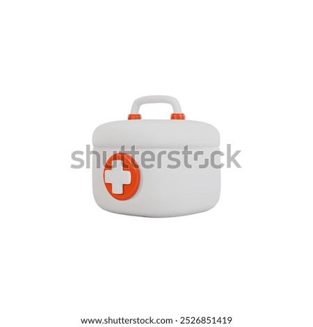 Vector 3d illustration of a first aid kit. White suitcase with a cross on an isolated background. Medical equipment for emergency care. Medicine concept. Cartoon style.