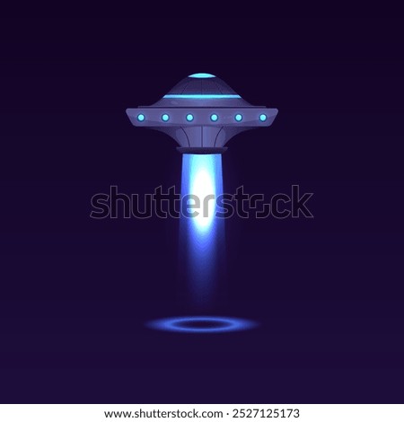 A vector illustration of a spaceship taking off with a futuristic design and a blue glow. It is ideal for games or decorations with a space alien theme.