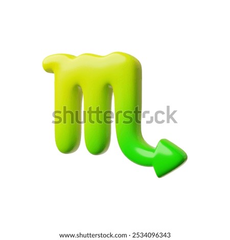 Scorpio zodiac sign 3D cartoon plastic style vector icon. Realistic glossy yellow green gradient horoscope symbol. Stylized render design element isolated. Volume astrological illustration