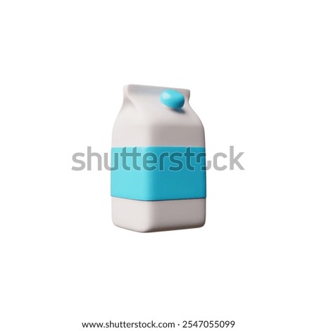 Tetra Pak package with blue cap 3D plastic style icon. Cartoon beverage product packaging for milk or juice. Drink box clean, mockup for design. Vector render illustration isolated on white