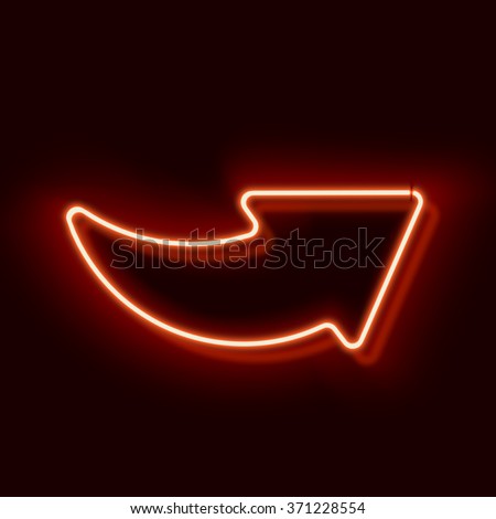 Neon arrow pointer on a black background. The symbol of the arrows. Glowing lamp on black background. Red retro sign on the wall. Vector illustration