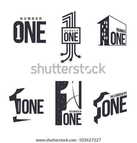 Set of black and white number one logo templates, vector illustrations isolated on white background. Black graphic number one logo templates, corporate identity