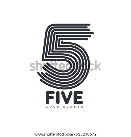 Black and white number five logo template formed by repeating lines, vector illustration isolated on white background. Black and white number five graphic logotype 商業照片 © 