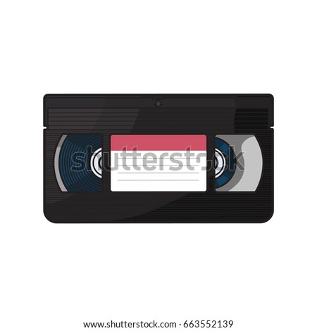 Video cassette, VHS videotape from 90s, sketch vector illustration isolated on white background. Front view of hand drawn video tape, videocassette, VHS with empty label sticker, retro object from 90s